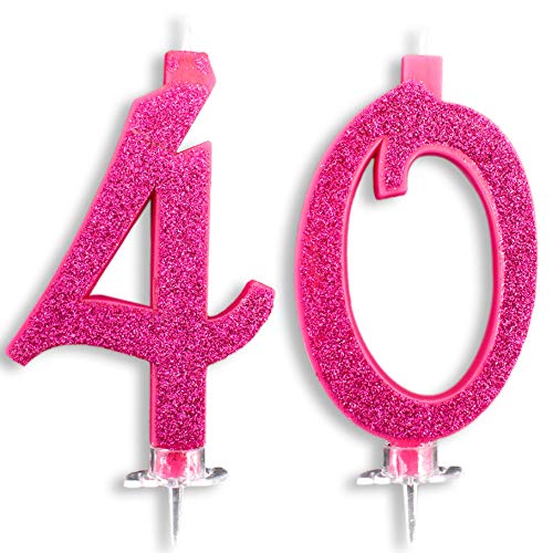 Velas Maxi 40 años para tarta fiesta cumpleaños 40 años | Decoraciones Velas Auguri Anniversario Tarta 40 | Fiesta Tema | Altura 13 cm fucsia brillante