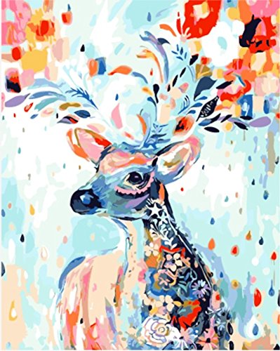 WOWDECOR Pintura por números para adultos y niños y niñas, color de animales de cervatillo de 40 x 50 cm, preimpreso, pintura al óleo (sin marco)