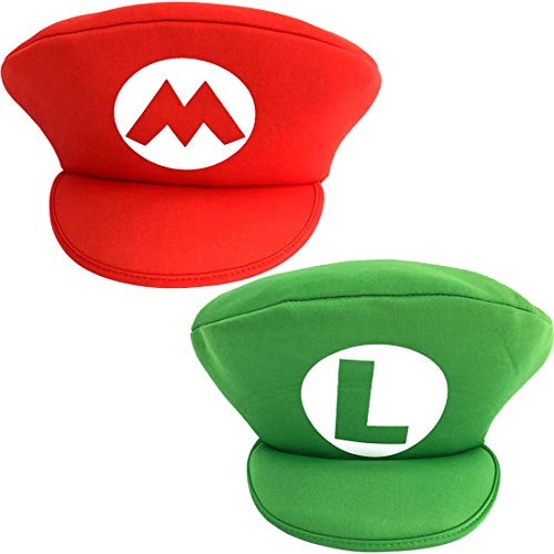 ZSWQ Super Mario Luigi Gorra - Disfraz de Adulto y Niños Carnaval y Cosplay Classic Cappy Cap 2 Pares de Gorra
