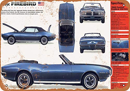 1968 Pontiac Firebird 2 Cartel de carteles de chapa vintage Placa de carteles de metal Pintura de hierro Decoración de pared retro 12 × 8 pulgadas