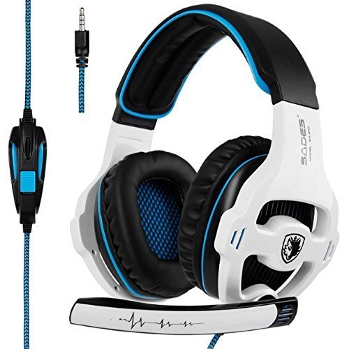 [2018 Nueva versión Xbox one Gaming Headset] SADES SA810 Auriculares Over-Ear Stereo Gaming Headset con micrófono Bass Control de volumen Auriculares Gaming para Xbox One / PS4 / PC / Laptop (Blanco)