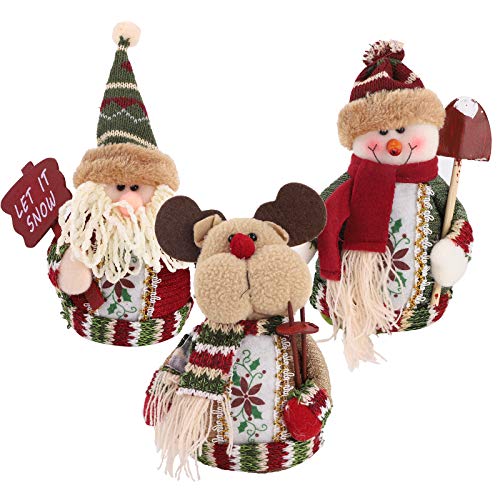 3 Piezas de Papá Noel Muñeco de Nieve Reno Sentado de Navidad Adorno de Navidad, Muñeco de Peluche Papá Noel para Mesa de Navidad, Escritorio, cChimenea Decoración Figurines de Navidad de Felpa