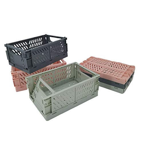 3PC Robusta caja plastico plegable apilable para Almacenamiento,cesta plegable estable camping plastico(Rosado, M：9.8*6.5*3.9")