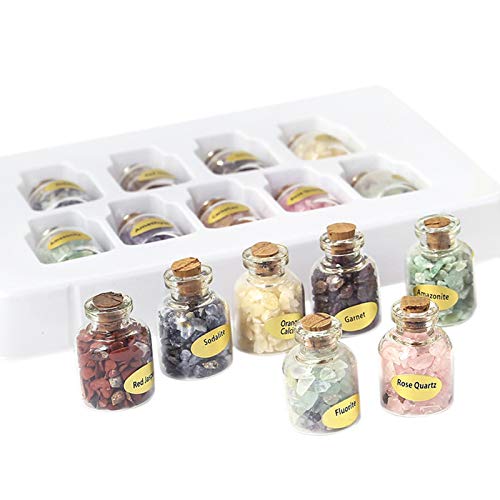 Adanse 1 caja de 9 botellas de piedras preciosas naturales semipreciosas chip cristal curativo Reiki Wicca Viaje Natural piedras decoración