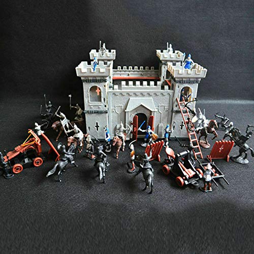 Adoture Figura de acción de caballeros de castillo medieval retro, conjunto de castillo catapulta de caballo dibujado carruaje juego de infantería accesorio modelo de decoración