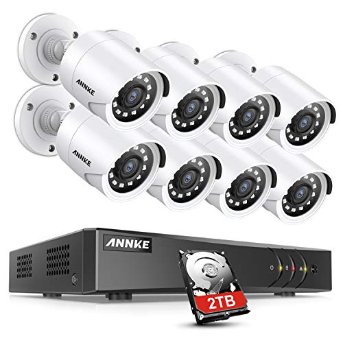 ANNKE Sistema de Seguridad 5MP Lite H.265+ 8CH DVR de Vigilancia con HDD 2TB+CCTV 8 Cámaras de Videovigilancia,Detección de Movimiento,Visión Nocturna de 100 Pies,IP66 Impermeable