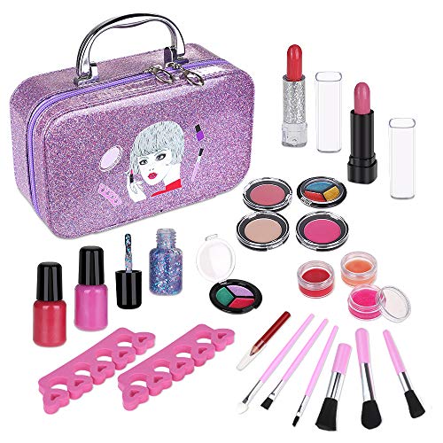 Anpro 23pcs Kit de Maquillaje Niñas,Juguetes para Chicas, Cosméticos Lavables, Regalo de Princesa para Niñas en Fiesta,Cumpleaños,Navidad