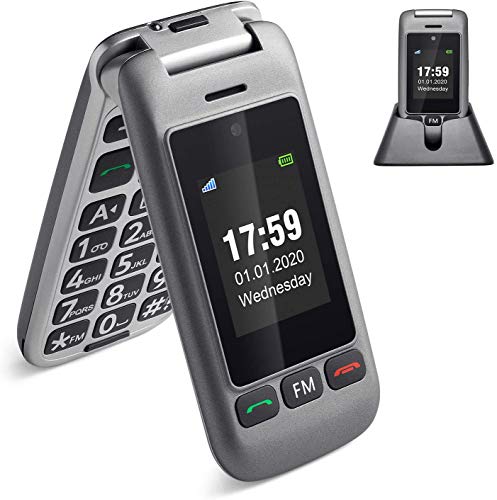 Artfone 3G Teléfono Celular Senior para Personas Mayores Teclas Grandes para Mayores con MMS, SOS, Cámara, 2,4 Pulgadas, con una Base de Carga - Gris
