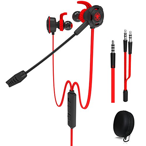 Auriculares para Juegos con Cable y micrófono Ajustable para PS4, Xbox, computadora portátil, Auriculares E-Sports DLAND con Bolsas portátiles, diseño Suave（Rojo）