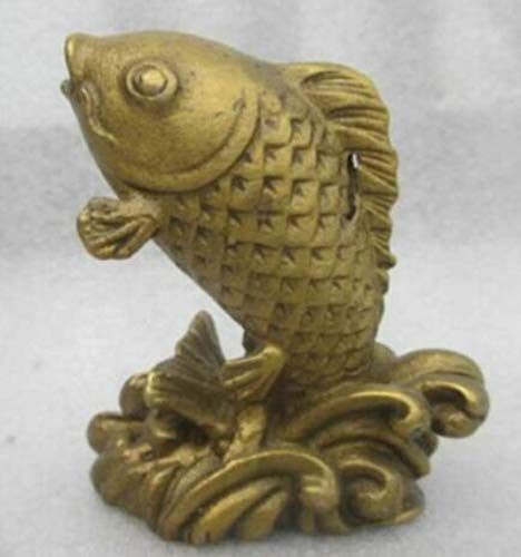 BENGKUI Escultura,Exquisita Colección RARA Chino Antiguo Tallado En Cobre Rico Auspicioso Pez Carpa Estatua De Animal
