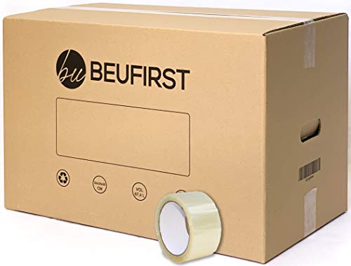 Beufirst Pack de 10 Cajas de Cartón con Asas 550x350x350mm, y Cinta Adhesiva Cajas para Mudanza, Envíos, Almacenaje y Transporte