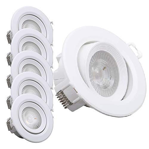B.K.Licht - Set de 5 Focos LED giratorios para controlar la iluminación, lámparas empotrables para el techo e interiores, de luz blanca cálida, 4W y 350 lúmenes, 3000K, forma redonda, color blanco