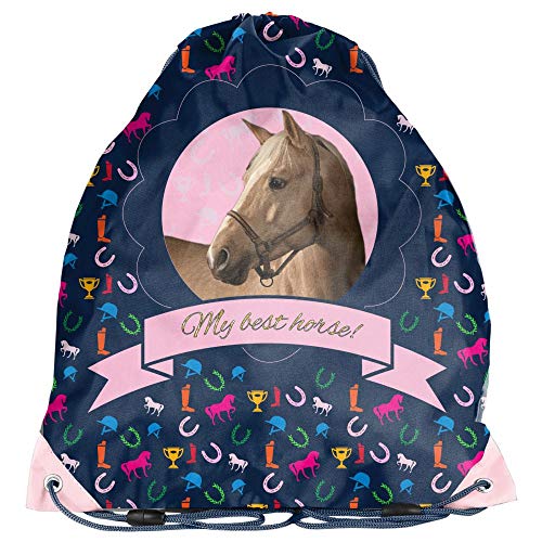 Bolsa de deporte para niños, 36 x 32 cm, diseño de caballo, azul, rosa, multicolor