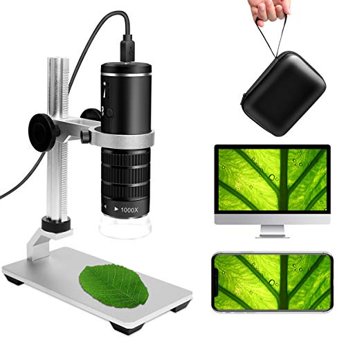 Bysameyee Microscopio Digital Inalámbrico 50 a 1000X, Cámara de Endoscopio de Inspección HD USB 2.0 con Soporte Actualizado, Estuche Portátil, Compatible con iPhone iPad Android Windows Mac