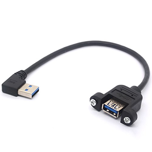 Cable de montaje en panel USB 3.0 en ángulo recto USB 3.0 macho a hembra con tornillo M3 cable de extensión para ordenador industrial PC 30 cm (derecha)
