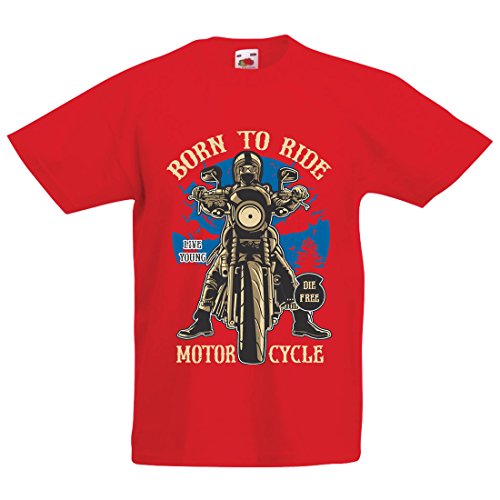 Camiseta Niños/Niñas Live Young - Die Free - Nacido para Montar en Moto, Ideas de Regalos para Ciclistas, Lemas inspiradores (3-4 Years Rojo Multicolor)