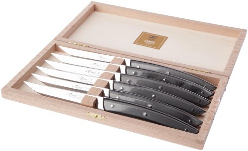 Claude Dozorme 2.90.001.98 - Set de 6 Cuchillos de Acero Inoxidable (Estuche de Haya, Mango de Efecto nacarado), Color Negro