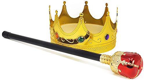 com-four® royales Set con cetro y Corona para Disfraz de Rey y Reina para Mardi Gras, Carnaval y Halloween (Corona y cetro - 2 Piezas)