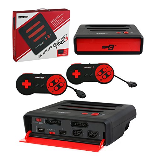 Consola RetroTrio SNES/NES/Genesis, Color Rojo/Negro + 2 Mandos