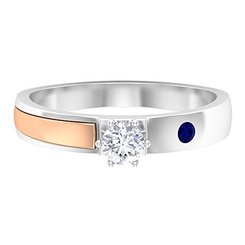 Correa de solitario de diamante HI-SI de 4,00 mm, 2,00 mm creado en laboratorio, anillo de zafiro azul, banda de boda de 2 tonos (calidad AAAA), 14K Oro blanco, Size:EU 44