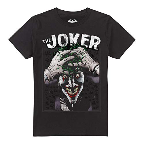 DC Comics Crazed Joker Camiseta, Negro (Black Blk), Large para Hombre