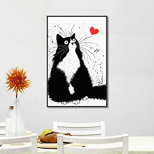 EBONP  Adorable Black Cat Hearts Painting Simple Fashion Home Decoration Picture for Living Room Wall Art Canvas Prints-50x70cm
