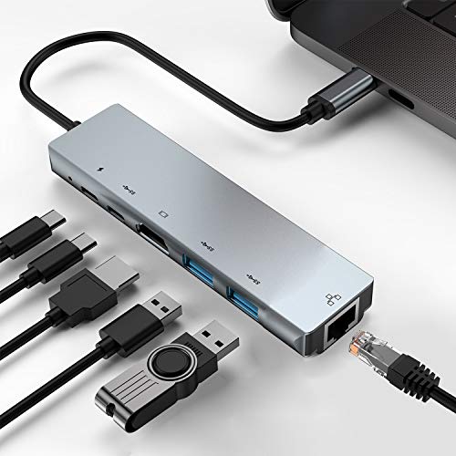 ElecMoga Hub USB C, 6 en 1 Adaptador de Hub Tipo C con 4K USB C a HDMI, 2 Puertos USB 3.0, Puerto de Carga PD 2.0 y hub Ethernet portátil para MacBook Pro, ChromeBook y Otros Dispositivos USB C