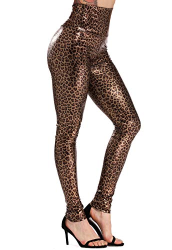 FITTOO Mujeres PU Leggins Cuero Brillante Pantalón Elásticos Pantalones para Mujer #2 Leopardo M