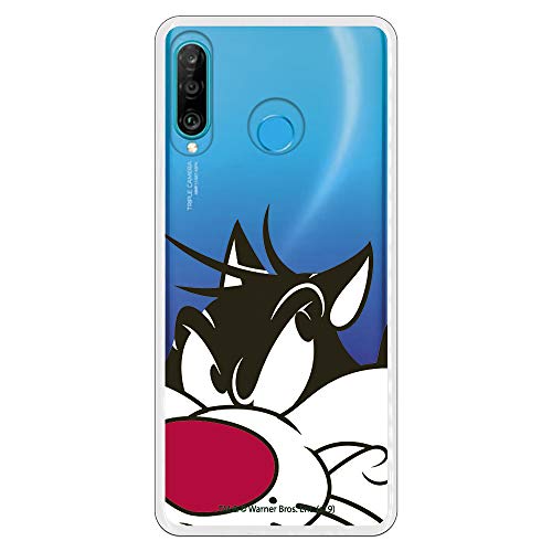 Funda para Huawei P30 Lite Oficial de Looney Tunes Silvestre Silueta Transparente para Proteger tu móvil. Carcasa para Huawei de Silicona Flexible con Licencia Oficial de Warner Bros.