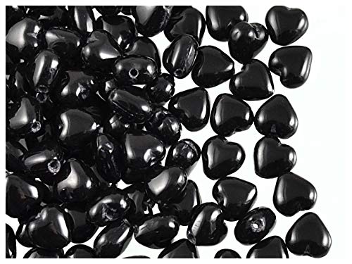 G&B Heart Beads, 50 Piezas, 6mm, Cuentas de Vidrio prensado checas en Forma de corazón, Orificio Lateral, Jet Black
