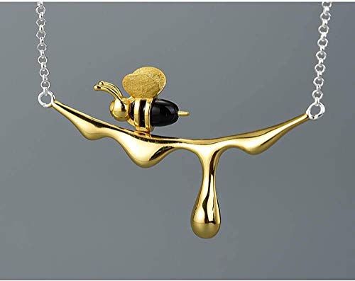 GLLFC Collar us Fun 18K Gold Bee y Dripping Honey Colgante Collar Real 925 Sterling Silver Handmade Designer Fine Jewelry para Mujeres Collares -