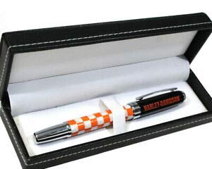 HARLEY-DAVIDSON Bolígrafo de tinta negra a cuadros con caja de regalo negra, color naranja HDL-20113