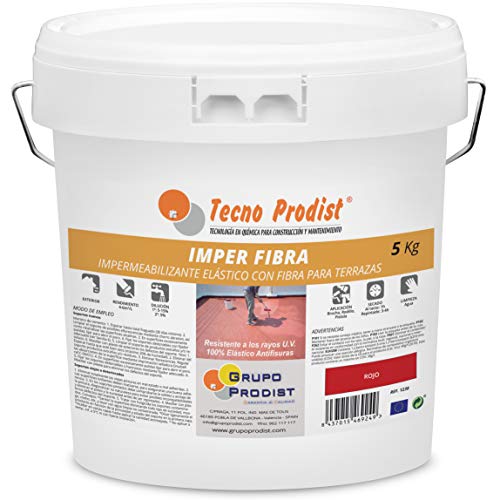 IMPER FIBRA de Tecno Prodist - 5 Kg (ROJO) Pintura Impermeabilizante elástica para Terrazas con Fibras Incorporadas - Buena Calidad - (A Rodillo o brocha, disponible en color rojo o blanco)