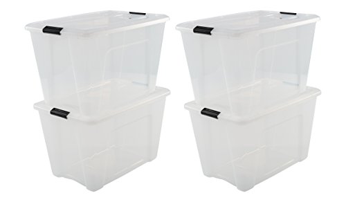 Iris Ohyama New Top Box NTB-60 - lote de 4 cajas apilables de almacenamiento, Transparente / Gris, 60 L