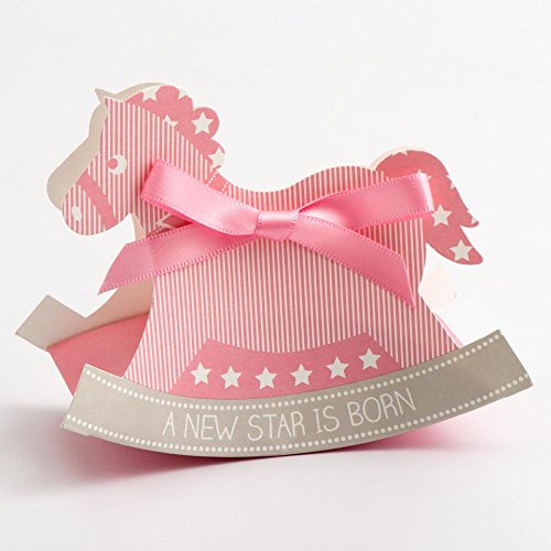 Italian Options Baby Christening Shower Favours - Caballo balancín (10 unidades, paquete plano, con cinta), color rosa