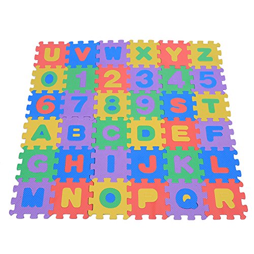 Juego de juguetes para niños, equipado con 36 alfombrillas goma EVA blanda, con números del 0 al 9 y letras A-Z, base rastreo colorida, alfombrilla de seguridad, esterilla de yoga 1,2 cm * 72 cm