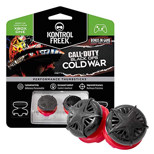 KontrolFreek Call of Duty: Black Ops Cold War para Xbox One y Xbox Series X/S | Performance Thumbsticks | 2 Alturas elevadas, convexo | Negro/Rojo.