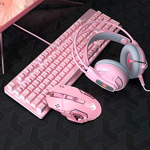 LaLa POP Pink Mecánica del Teclado 104 Green Key Teclado del Eje de Lovely Girls Oficina de Videojuegos Dedicado Rosa Mouse Set (Size : Keyboard and Mouse Headset)