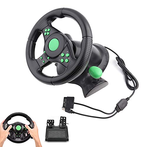 Lazmin Volante Gaming Racing, Pedales del Volante Gaming Vibration Racing para Xbox 360/PS2/PS3/PC USB