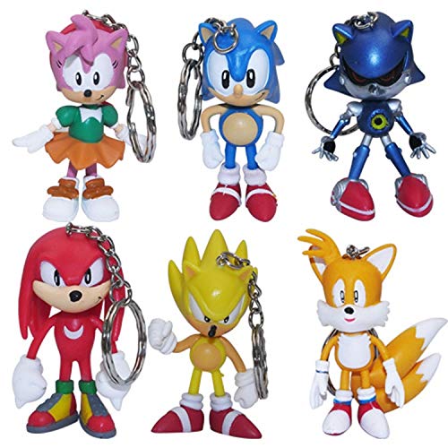 LIJIA Figura de Sonic 6 unids/Lote Sonic The Hedgehog 7cm Sega Figuras de Juguete PVC Juguete Personajes sónicos Figura Juguete Llavero Colgante llaveros Llavero