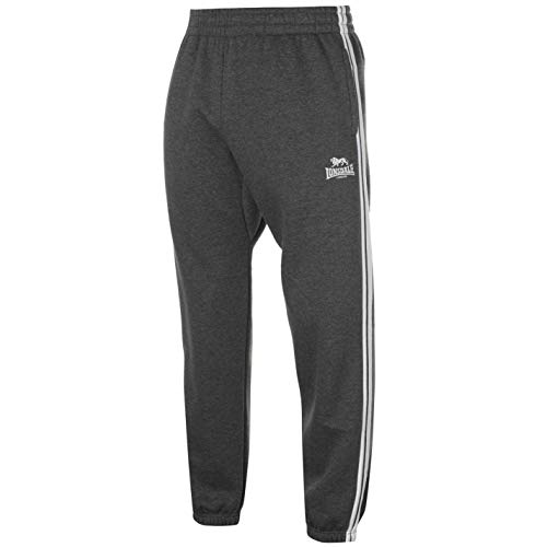 Lonsdale - Pantalones de correr con dos rayas, con cordón y bolsillos para hombre Color gris y blanco. M