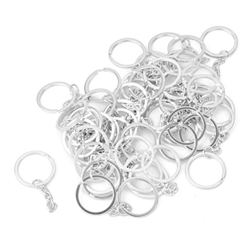 Lote de 50 unidades de anillas para llavero con cadena de aleación, artesanía, color plateado, 25 mm