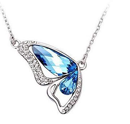 Lumanuby - 1 Collar con Cadena y Colgante de Mariposa, Joyas para Mujer, Collar de Plata con Colgante de Color Azul