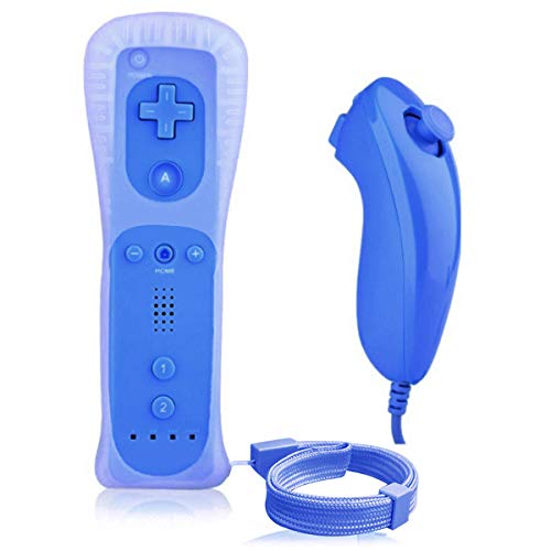 Mando a Distancia de Wii y Nunchuk, Mando y Nunchunk para Nintendo Wii, Control Remoto Gamepad con Funda de Silicona Azul Marino