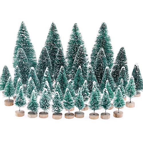 MELLIEX 40 pcs Árbol de Navidad en Miniatura Pequeño árbol de Navidad Artificial Mesa de Nieve Árboles Esmerilados para la Decoración del Hogar, Bricolaje
