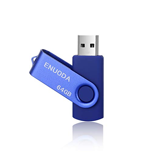Memorias 64GB USB 2.0 ENUODA Pendrive Pivote Memorias Giratoria Plegable Diseño de Cierre (Azul)
