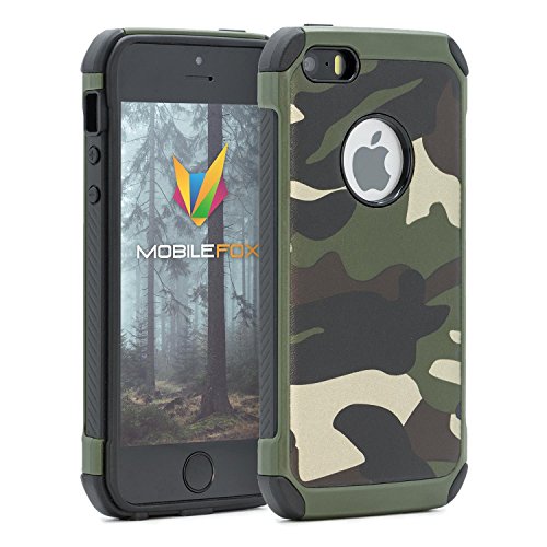 MOBILEFOX - Carcasa para iPhone 5/S/SE, diseño de camuflaje, color verde