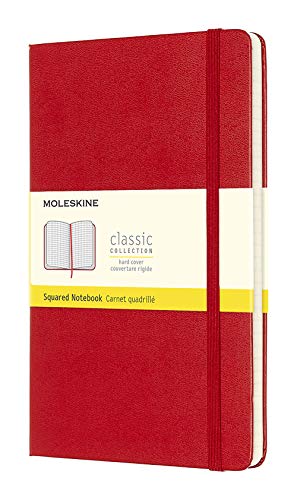 Moleskine - Cuaderno Clásico con Hojas Cuadriculadas, Tapa Dura y Cierre Elástico, Color Rojo Escarlata, Tamaño Grande 13 x 21 cm, 240 Hojas