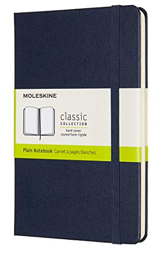 Moleskine - Cuaderno Clásico con Hojas Lisas, Tapa Dura y Cierre Elástico, Color Azul Zafiro, Tamaño Medio 11.5 x 18 cm, 208 Hojas