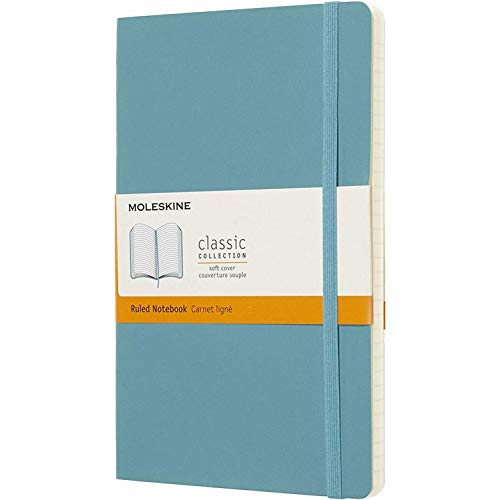 Moleskine - Cuaderno Clásico con Páginas Rayadas, Tapa Blanda y Goma Elástica, Azul (Reef Blue), Tamaño Grande, 192 Páginas